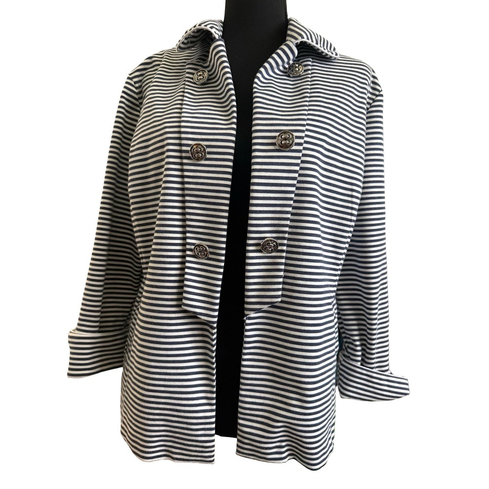 Erin London Womens Navy Blue White Striped Open Front Jacket Size L Nautical